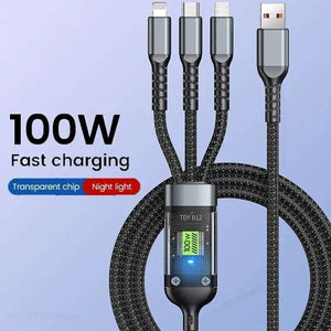 Câble Usb 3 en 1 100w pour charge et données rapides, Mini USB Type C Micro adapté à l'iphone et Android Xiaomi Samsung