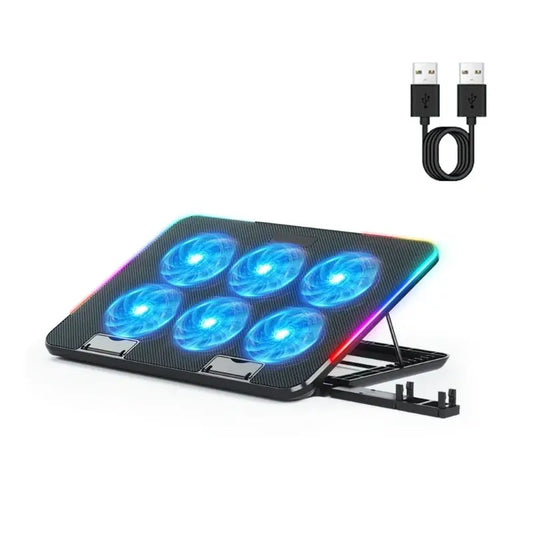 Support refroidisseur pour ordinateur portable et tablettes avec 6 ventilateurs LED de refroidissement et Ports USB avec support de téléphone