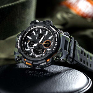 Montre militaire camouflage SMAEL pour hommes, étanche, double affichage de l'heure, montre-bracelet de sport pour hommes, montres à quartz analogique