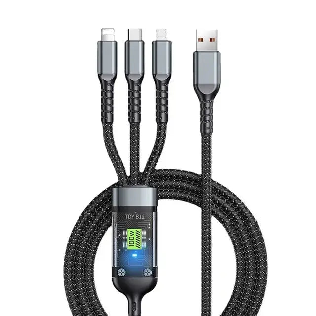 Câble Usb 3 en 1 100w pour charge et données rapides, Mini USB Type C Micro adapté à l'iphone et Android Xiaomi Samsung