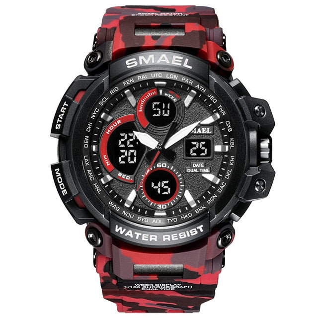 Montre militaire camouflage SMAEL pour hommes, étanche, double affichage de l'heure, montre-bracelet de sport pour hommes, montres à quartz analogique