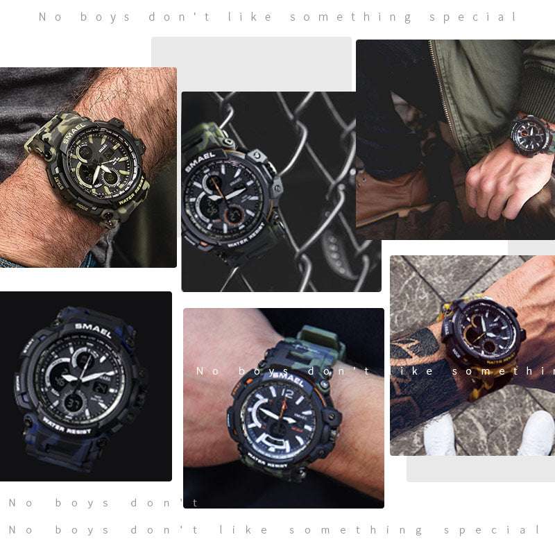 Montre militaire camouflage SMAEL pour hommes, étanche, double affichage de l'heure, montre-bracelet de sport pour hommes, montres à quartz analogique