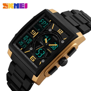 SKMEI 1274 Montre à quartz japonaise à double affichage pour homme, montre de sport militaire à 3 heures avec compte à rebours