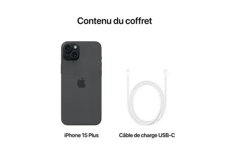 Apple Iphone 15 Plus 256 Go Noir 6coeurs, ios 17, Wifi 5g, Mode Nuit, Deep Fusion, Smart HDR 4, Enregistrement vidéo 4K