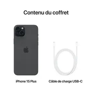 Apple Iphone 15 Plus 256 Go Noir 6coeurs, ios 17, Wifi 5g, Mode Nuit, Deep Fusion, Smart HDR 4, Enregistrement vidéo 4K