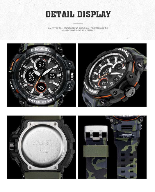 Montre militaire camouflage SMAEL pour hommes, étanche, double affichage de l'heure, montre-bracelet de sport pour hommes, montres à quartz analogique