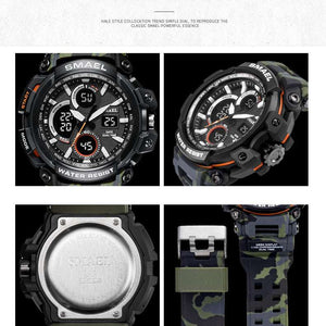 Montre militaire camouflage SMAEL pour hommes, étanche, double affichage de l'heure, montre-bracelet de sport pour hommes, montres à quartz analogique