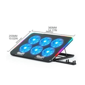 Support refroidisseur pour ordinateur portable et tablettes avec 6 ventilateurs LED de refroidissement et Ports USB avec support de téléphone