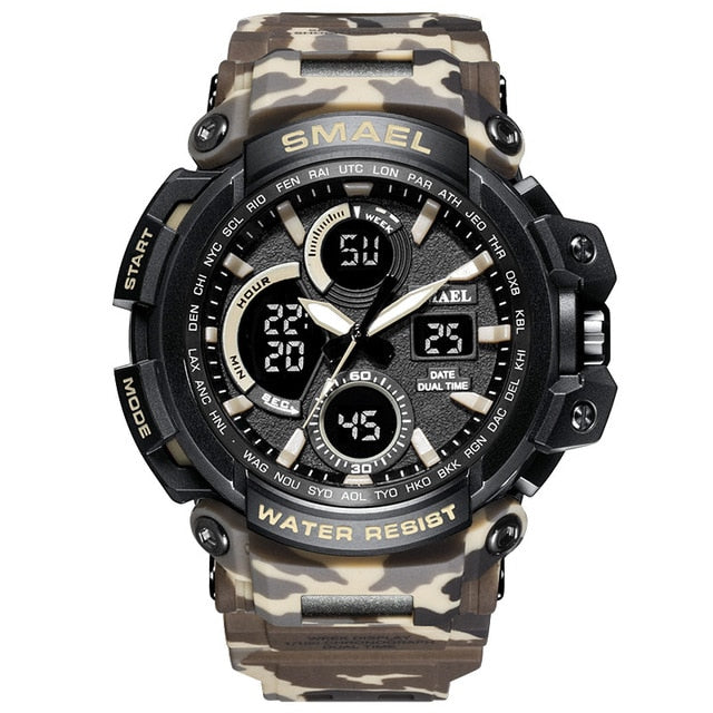 Montre militaire camouflage SMAEL pour hommes, étanche, double affichage de l'heure, montre-bracelet de sport pour hommes, montres à quartz analogique