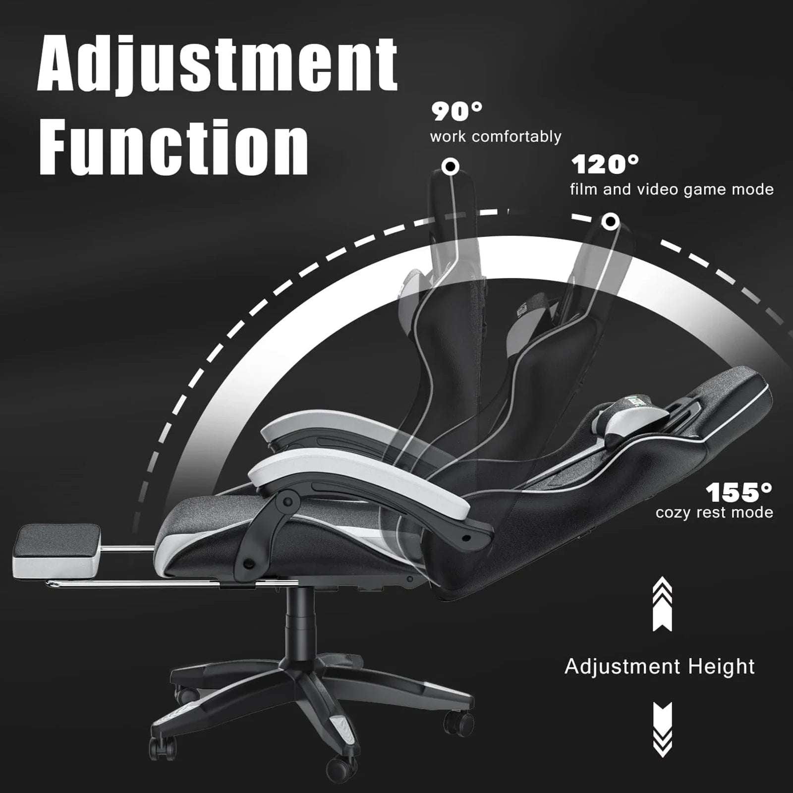 Fauteuil de jeu avec repose-pieds, Fauteuil de jeu ergonomique avec coussin lombaire, Appuie-tête, Fauteuil d'ordinateur réglable en hauteur