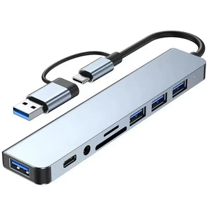 HUB USB multifonctionnel avec lecteur de carte détachable, port USB C, station d'accueil, SD, TF, 8 en 2, 3.0, 2.0 compatible Windows, Mac et Linux