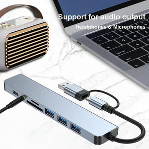 HUB USB multifonctionnel avec lecteur de carte détachable, port USB C, station d'accueil, SD, TF, 8 en 2, 3.0, 2.0 compatible Windows, Mac et Linux