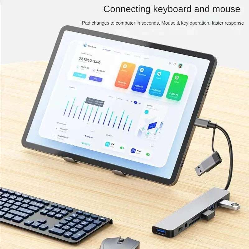 HUB USB multifonctionnel avec lecteur de carte détachable, port USB C, station d'accueil, SD, TF, 8 en 2, 3.0, 2.0 compatible Windows, Mac et Linux