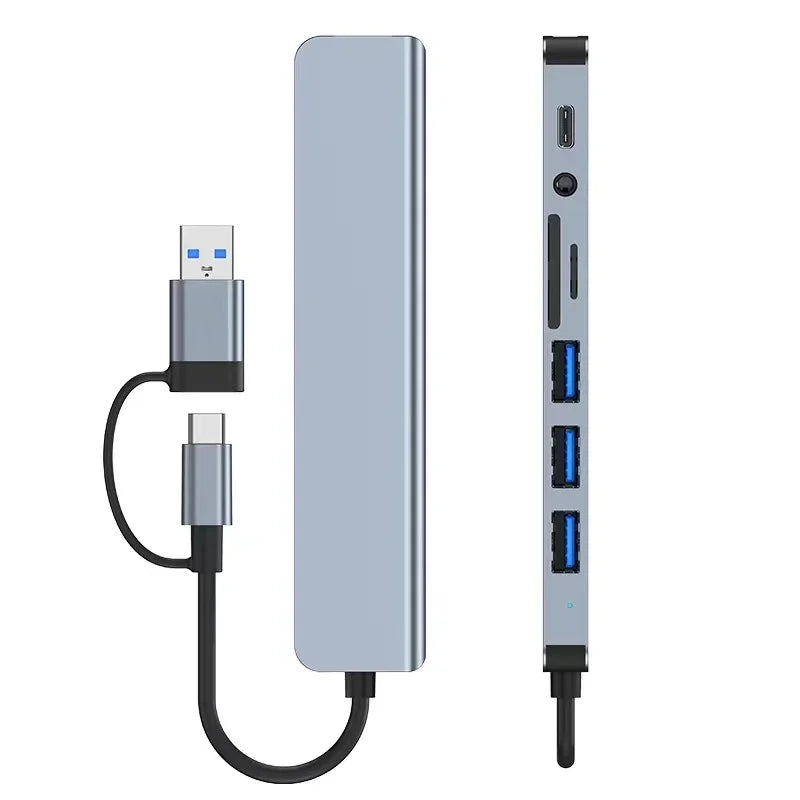 HUB USB multifonctionnel avec lecteur de carte détachable, port USB C, station d'accueil, SD, TF, 8 en 2, 3.0, 2.0 compatible Windows, Mac et Linux