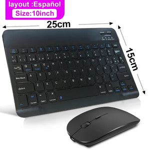 Clavier ou Combo Clavier + souris  sans fil Bluetooth rechargeable de 10 pouces pour téléphones portables, tablettes, russe, espagnol, français, AZERTY pour Android, iOS, Windows