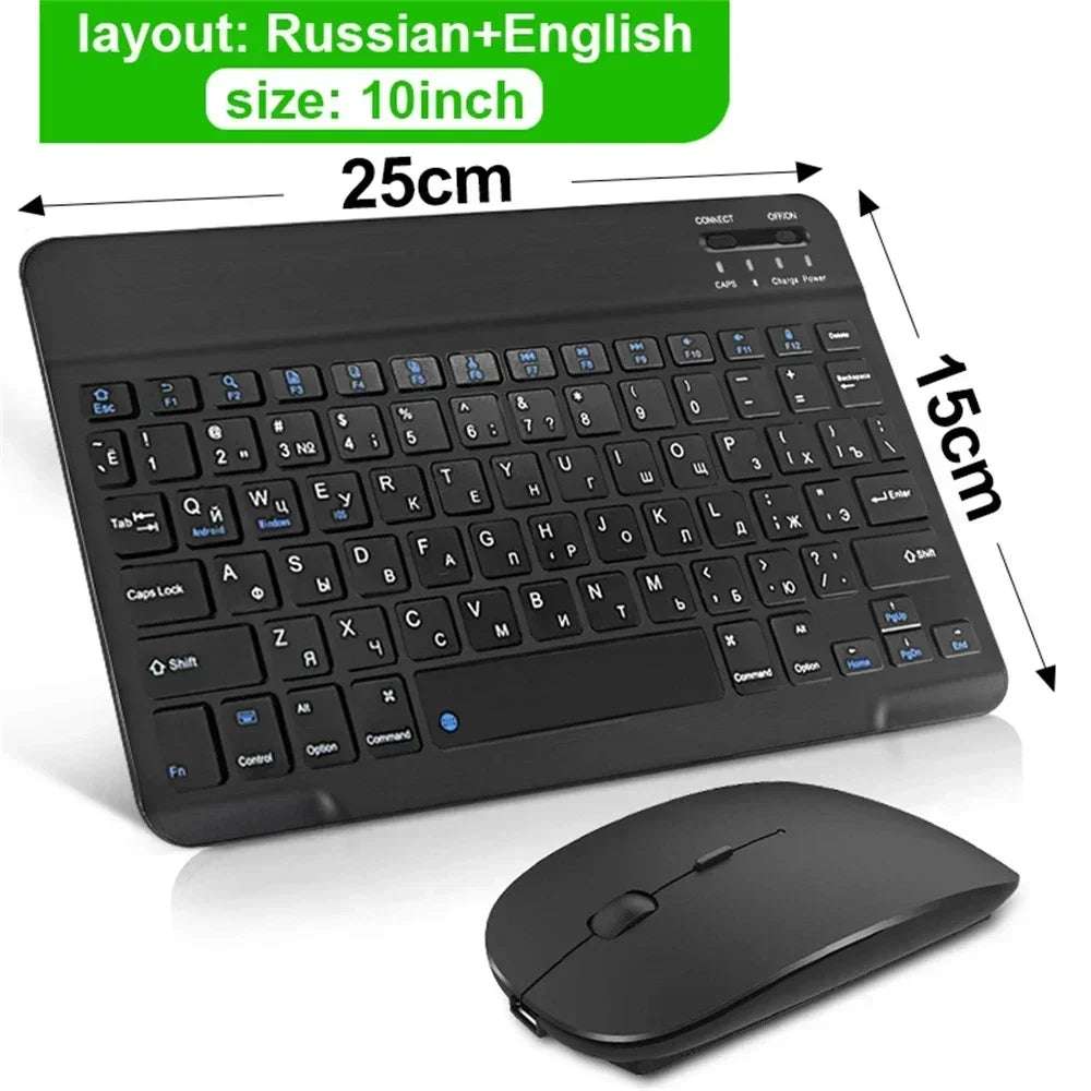 Clavier ou Combo Clavier + souris  sans fil Bluetooth rechargeable de 10 pouces pour téléphones portables, tablettes, russe, espagnol, français, AZERTY pour Android, iOS, Windows