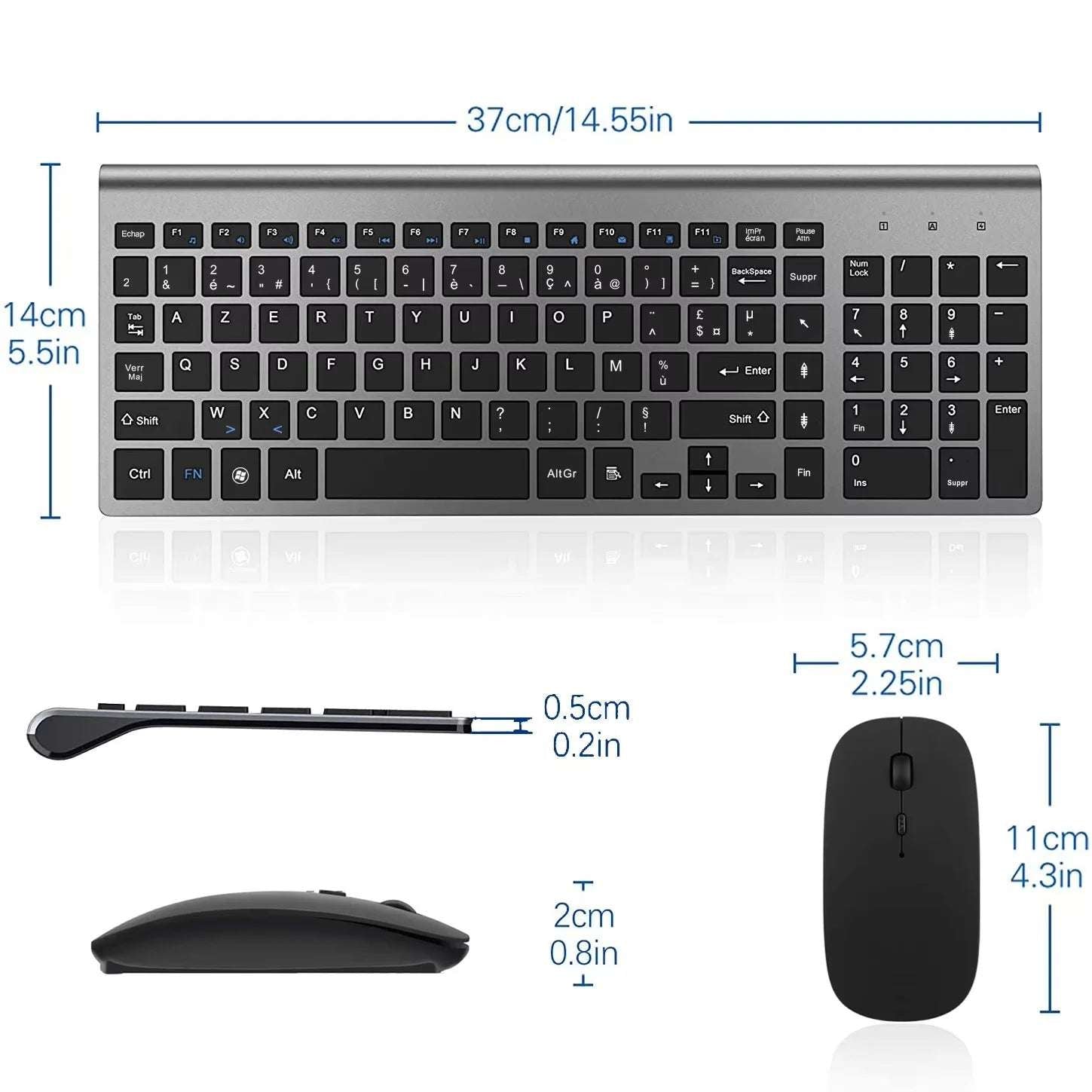 Clavier sans fil AZERTY 2,4 G ultra fin et silencieux à économie d'énergie pour ordinateur PC