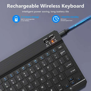 Clavier ou Combo Clavier + souris  sans fil Bluetooth rechargeable de 10 pouces pour téléphones portables, tablettes, russe, espagnol, français, AZERTY pour Android, iOS, Windows