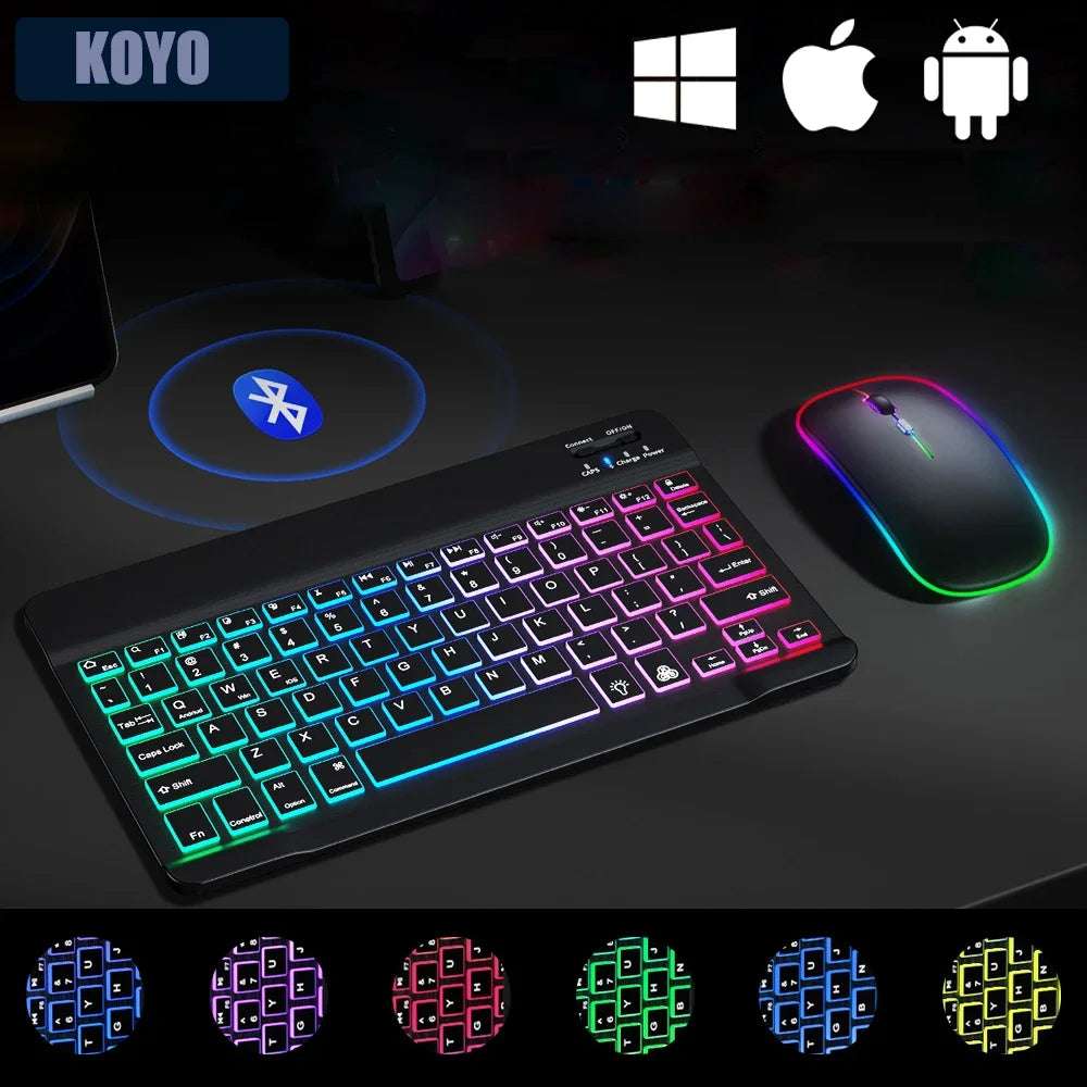 Clavier ou Combo Clavier + souris  sans fil Bluetooth rechargeable de 10 pouces pour téléphones portables, tablettes, russe, espagnol, français, AZERTY pour Android, iOS, Windows