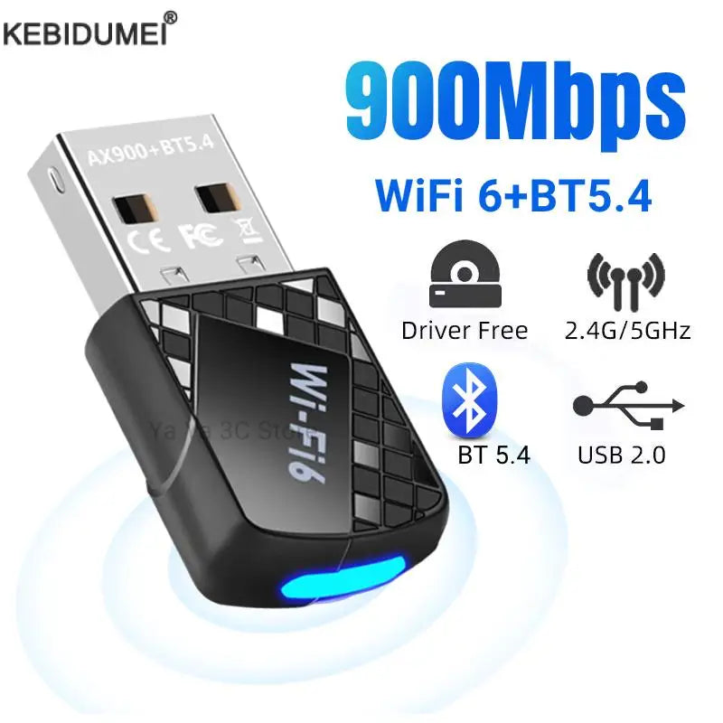 Adaptateur USB WiFi 6 Bluetooth 900, 5.4 Mbps, dongle 2 en 1 réseau 2.4G 5G, récepteur Wlan sans fil, driver gratuit