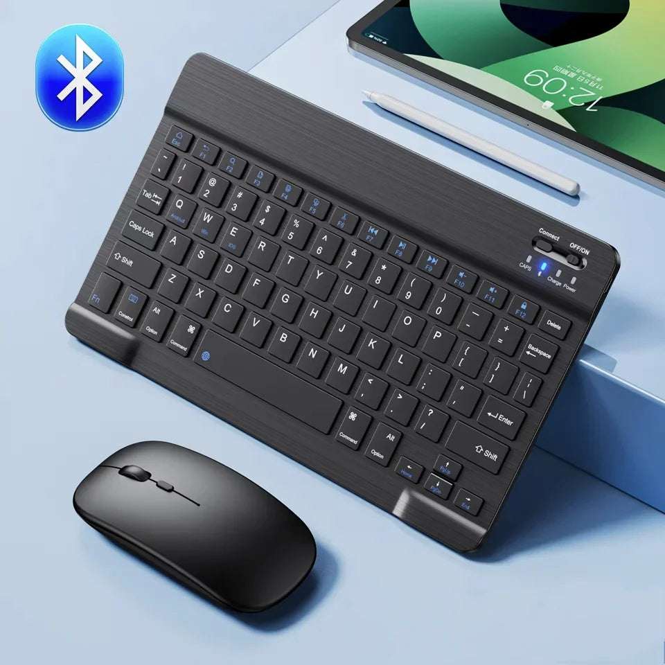 Clavier ou Combo Clavier + souris  sans fil Bluetooth rechargeable de 10 pouces pour téléphones portables, tablettes, russe, espagnol, français, AZERTY pour Android, iOS, Windows