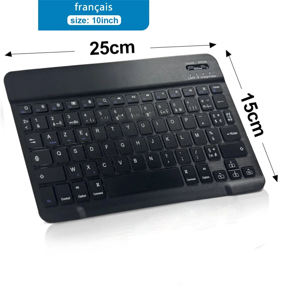 Clavier ou Combo Clavier + souris  sans fil Bluetooth rechargeable de 10 pouces pour téléphones portables, tablettes, russe, espagnol, français, AZERTY pour Android, iOS, Windows