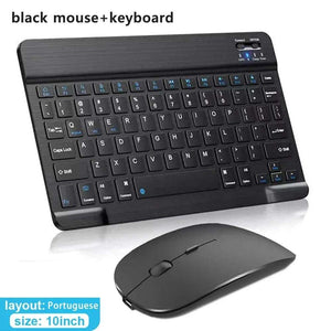 Clavier ou Combo Clavier + souris  sans fil Bluetooth rechargeable de 10 pouces pour téléphones portables, tablettes, russe, espagnol, français, AZERTY pour Android, iOS, Windows