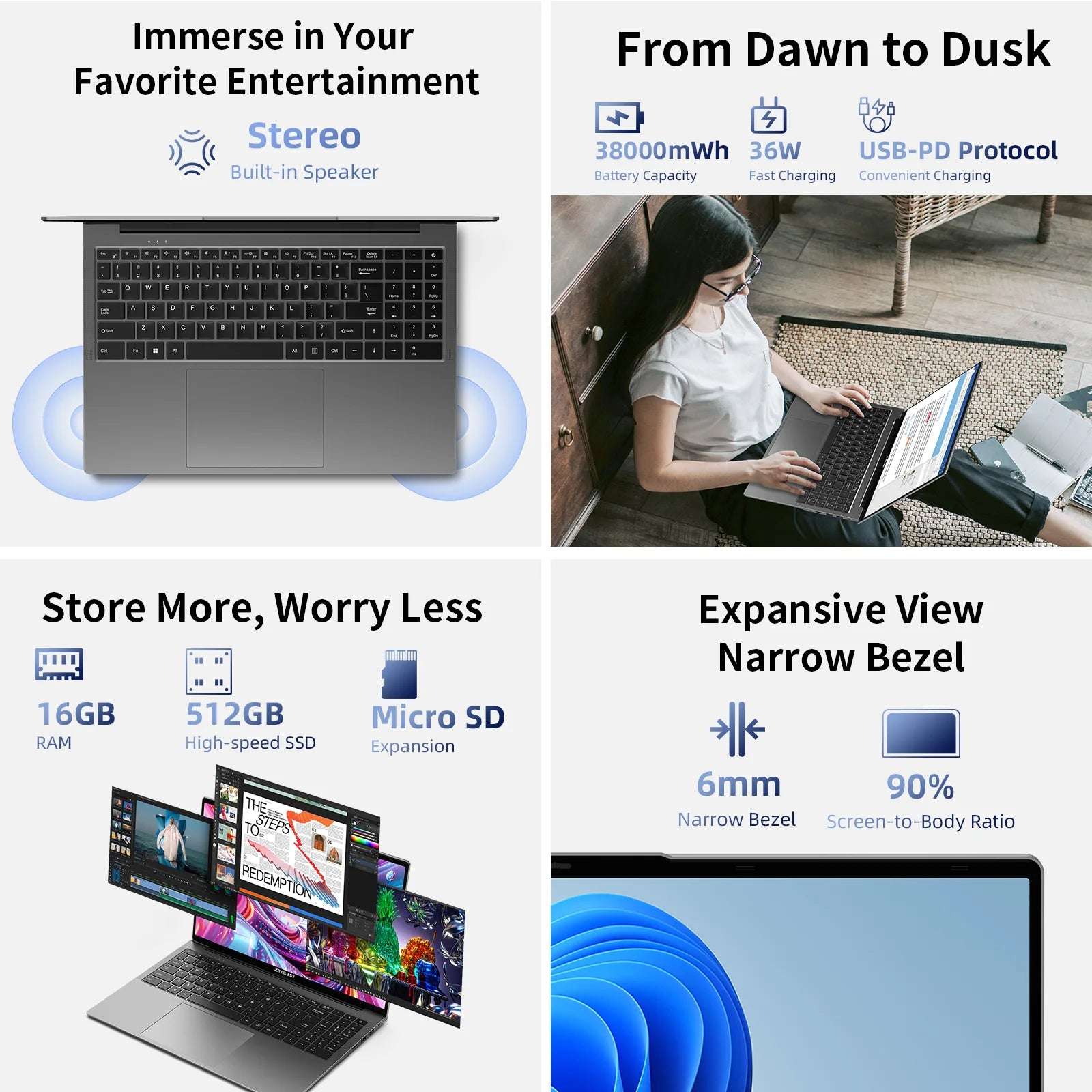 Teclast F16Air 16 inch 180° Flip Laptop 16GB RAM 512GB SSD Intel N95 CPU Windows 11 F16 Air Notebook mini-HDMI Backlit Keyboard