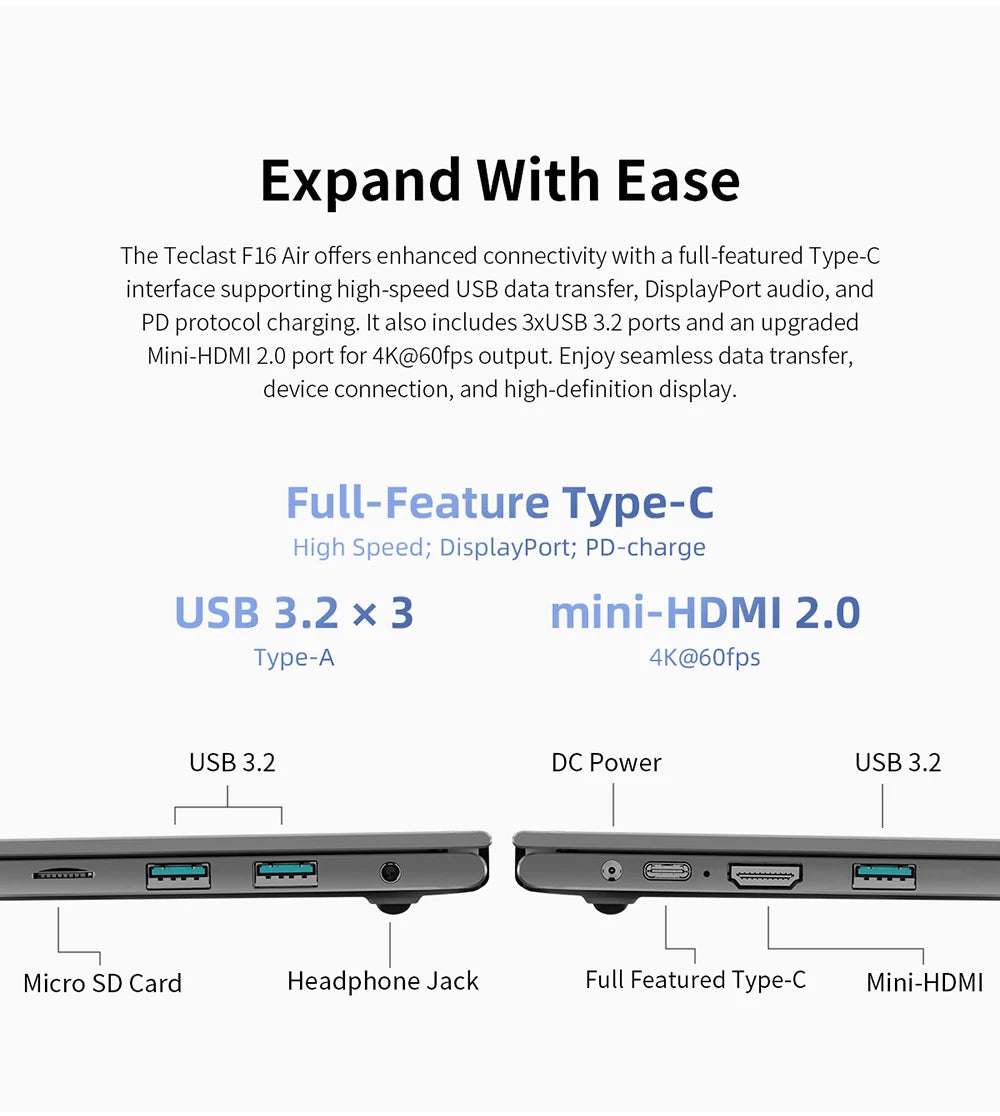 Teclast F16Air 16 inch 180° Flip Laptop 16GB RAM 512GB SSD Intel N95 CPU Windows 11 F16 Air Notebook mini-HDMI Backlit Keyboard