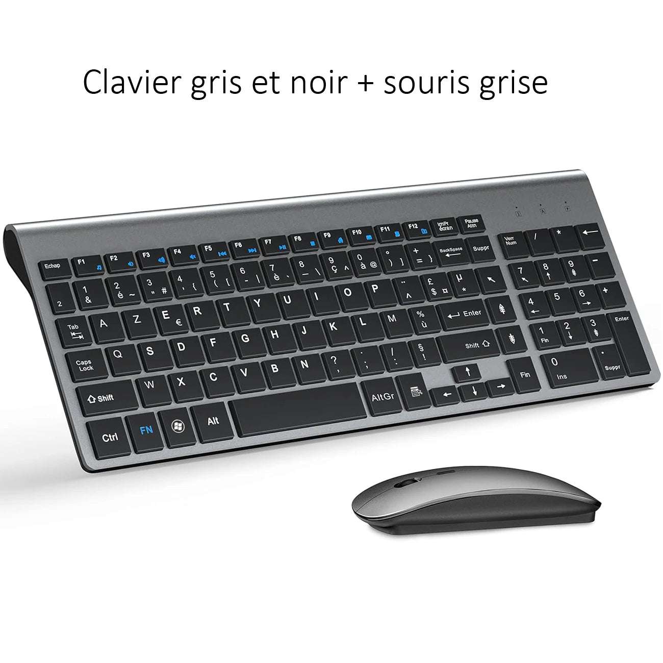 Clavier sans fil AZERTY 2,4 G ultra fin et silencieux à économie d'énergie pour ordinateur PC