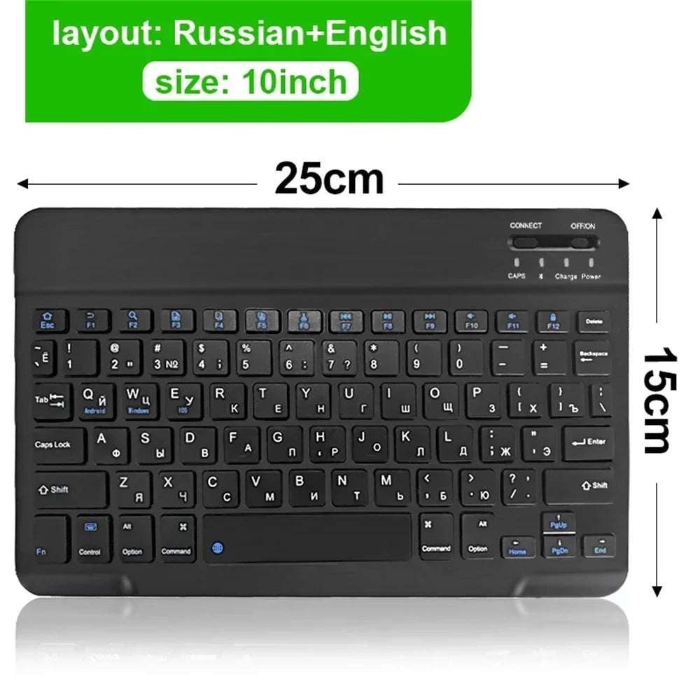 Clavier ou Combo Clavier + souris  sans fil Bluetooth rechargeable de 10 pouces pour téléphones portables, tablettes, russe, espagnol, français, AZERTY pour Android, iOS, Windows