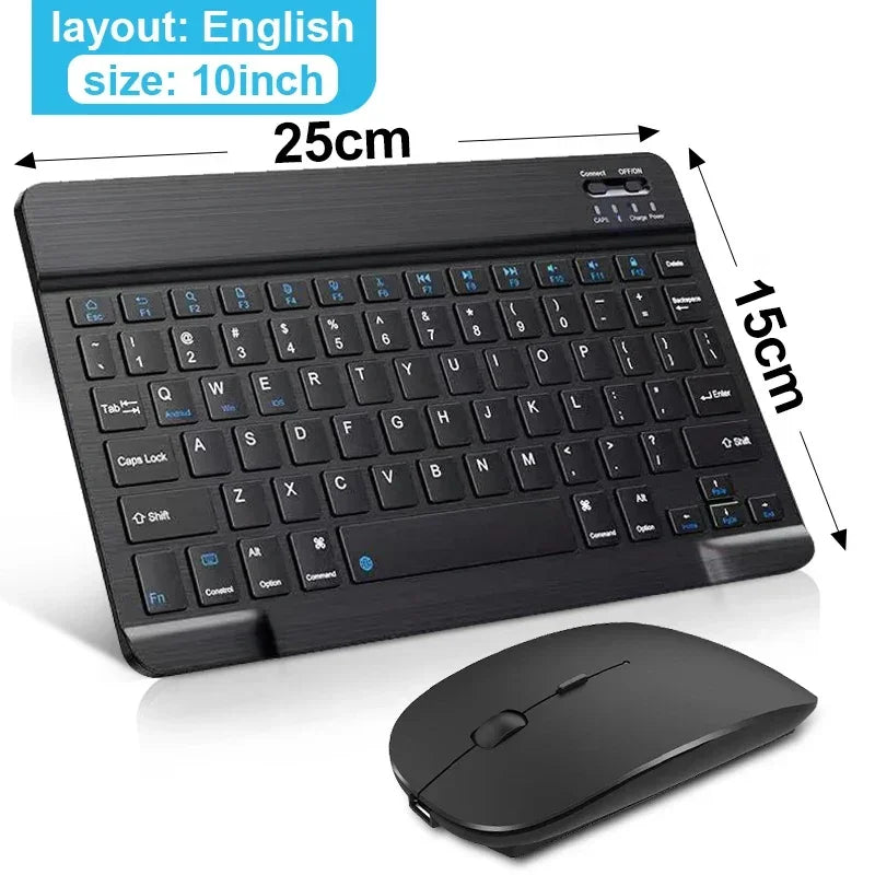 Clavier ou Combo Clavier + souris  sans fil Bluetooth rechargeable de 10 pouces pour téléphones portables, tablettes, russe, espagnol, français, AZERTY pour Android, iOS, Windows