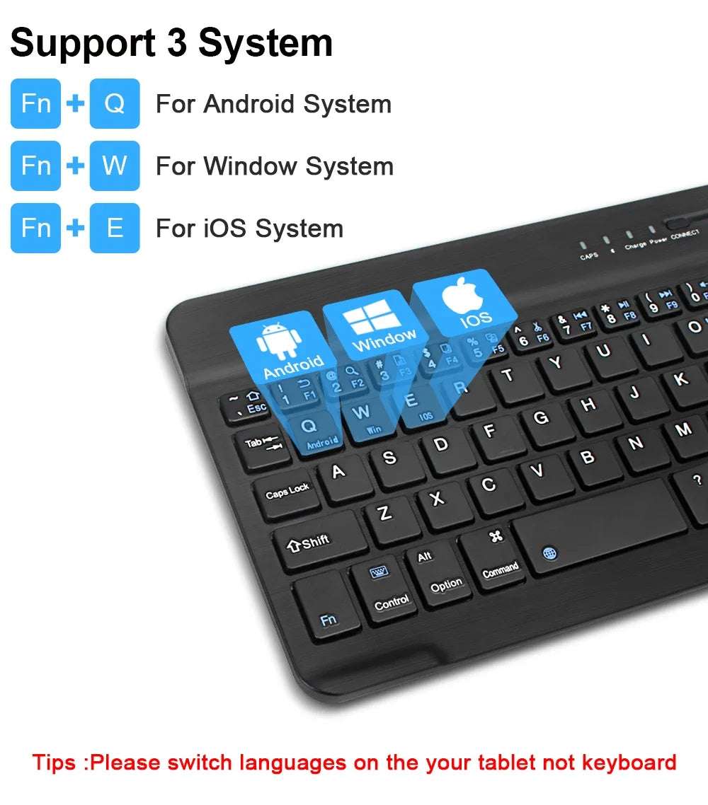 Clavier ou Combo Clavier + souris  sans fil Bluetooth rechargeable de 10 pouces pour téléphones portables, tablettes, russe, espagnol, français, AZERTY pour Android, iOS, Windows