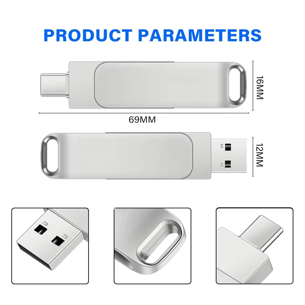 Clé USB 3.0 Xiaomi 16 To Clé USB haute vitesse 2 To 512 Go Clé USB Type C étanche en métal pour périphériques de stockage d'ordinateur