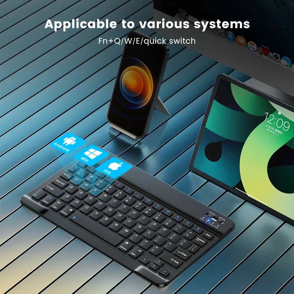 Clavier ou Combo Clavier + souris  sans fil Bluetooth rechargeable de 10 pouces pour téléphones portables, tablettes, russe, espagnol, français, AZERTY pour Android, iOS, Windows