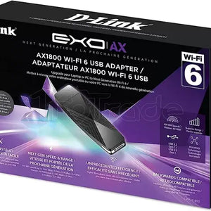 Carte réseau USB WiFi D-Link DWA-X1850 (AX1800) Vitesse Wi-Fi 1200 Mbps pour 5 GHz 574 Mbps pour 2.4 GHz Connectivité 802.11ax Wi-Fi 6