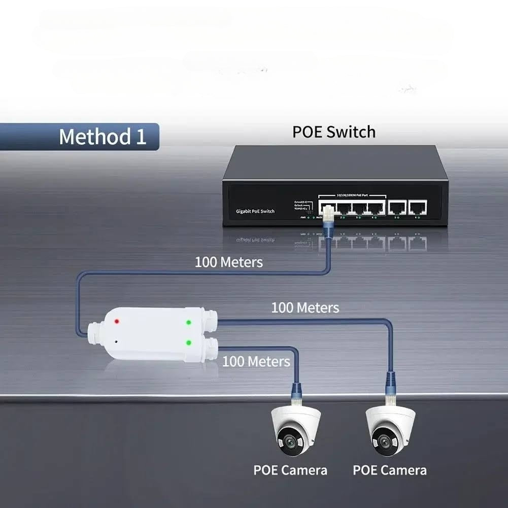 Répéteur POE étanche IP66, 2 ports, 100Mbps, 1 à 2 prolongateurs PoE, commutateur POE, caméra