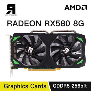 Carte de jeu d'ordinateur de bureau AMD REVOLUTION, GPU noir, 8 Go GDDR5, 256 bits, RX 580