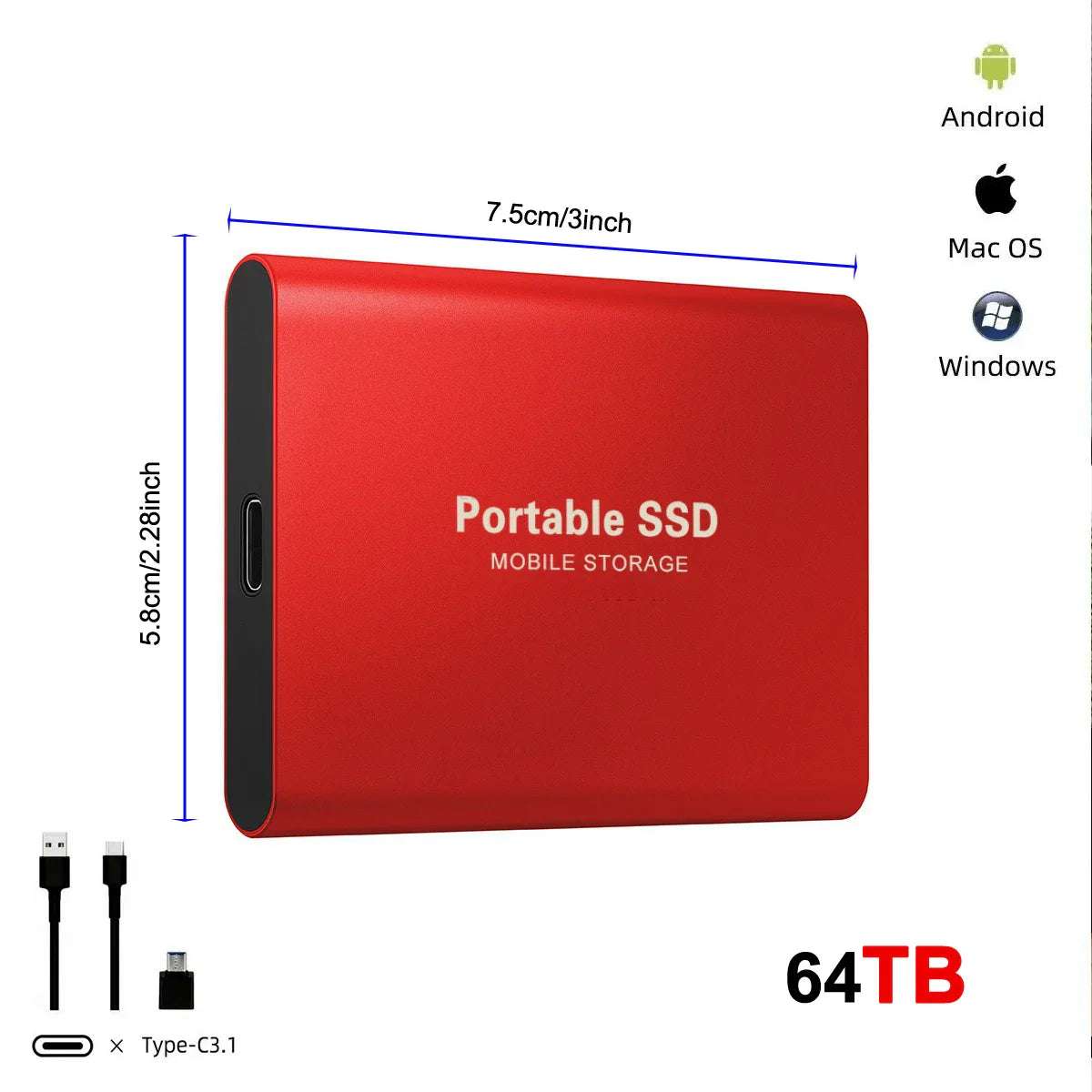 Disque Dur Externe Ultra Fin 128T, USB 3.0, Adapté pour PC,Mac, Jeu, Ordinateur Portable