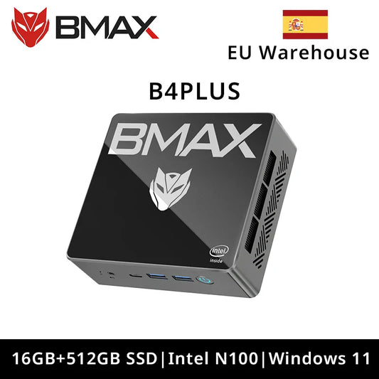 BMAX B4 Plus Mini PC Windows 11 PC Intel N100 16GB 512GB SSD 2 HDMI 1 Type-C 4K @ 60Hz 750MHz Intel UHD Graphics