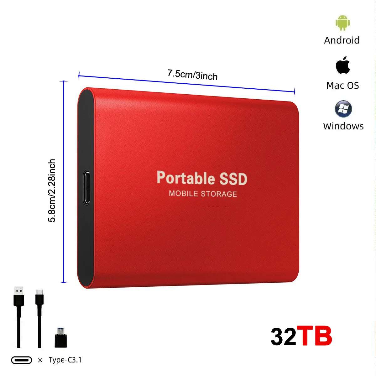 Disque Dur Externe Ultra Fin 128T, USB 3.0, Adapté pour PC,Mac, Jeu, Ordinateur Portable