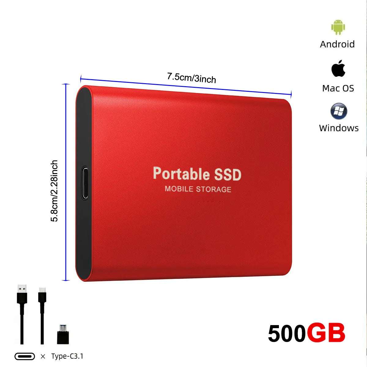 Disque Dur Externe Ultra Fin 128T, USB 3.0, Adapté pour PC,Mac, Jeu, Ordinateur Portable