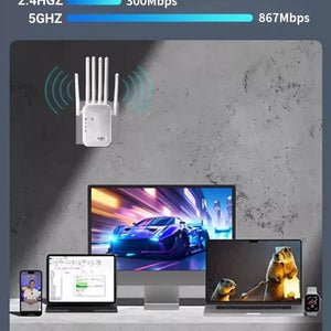 1200Mbps WiFi Répéteur Amplificateur Dual Band de Wifi 2.4G 5GHz Boosteur de signal pour la maison ou le bureau