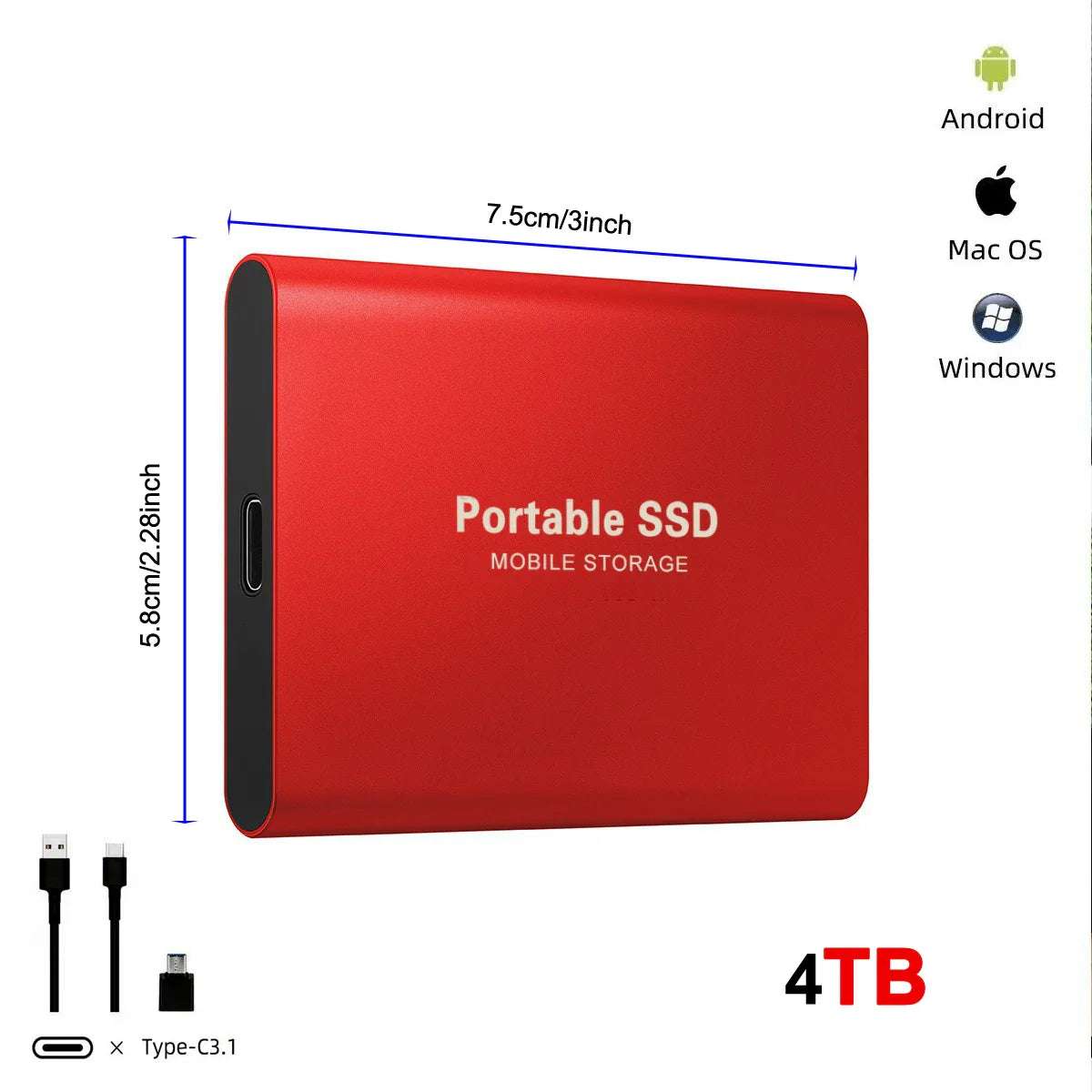 Disque Dur Externe Ultra Fin 128T, USB 3.0, Adapté pour PC,Mac, Jeu, Ordinateur Portable