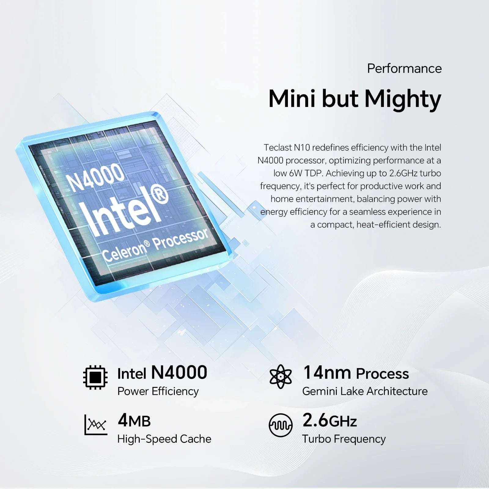 Mini PC Intel N4000, 6 Go LPDDR4, 128 Go M.2 SSD Windows 11 Pro, portable, VGA, BTéclairé, 250g, léger, patch last N10