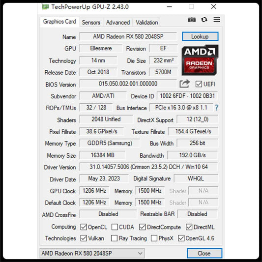 Kinology-Carte de jeu AMD RX 580 16 Go GDDR5 GPU 256 bits PCI-E 3.0x16 jas580 16G ordinateur de bureau vidéo bureau