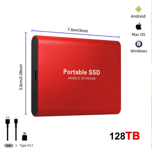 Disque Dur Externe Ultra Fin 128T, USB 3.0, Adapté pour PC,Mac, Jeu, Ordinateur Portable