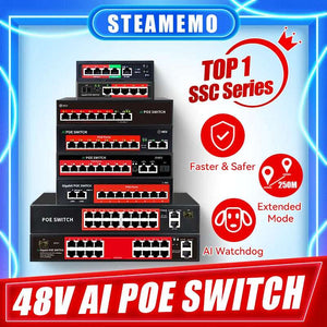 Commutateur POE série STEAMEMO-SSC 4/6/8/16/24 ports, POE actif pour caméras IP, I-Switch sans fil, Gigabit IEEE 802.3