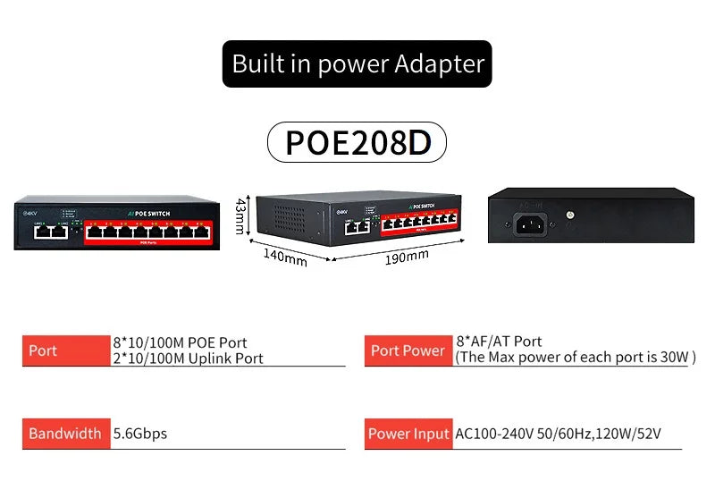 Commutateur POE série STEAMEMO-SSC 4/6/8/16/24 ports, POE actif pour caméras IP, I-Switch sans fil, Gigabit IEEE 802.3